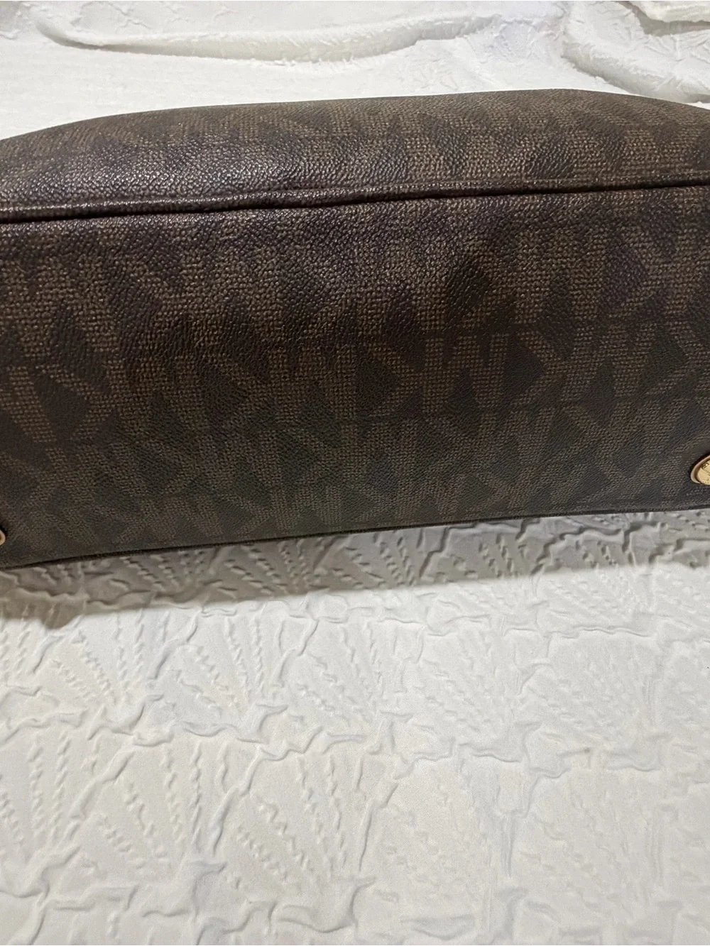 Michael Kors Brown Monogram Tote with Blush Straps